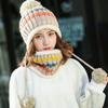 Women Knitted Beanie Hat Scarf Set Warm Thick Crochet Pompoms Hat Neckerchief for Outdoor Ski Snowboard