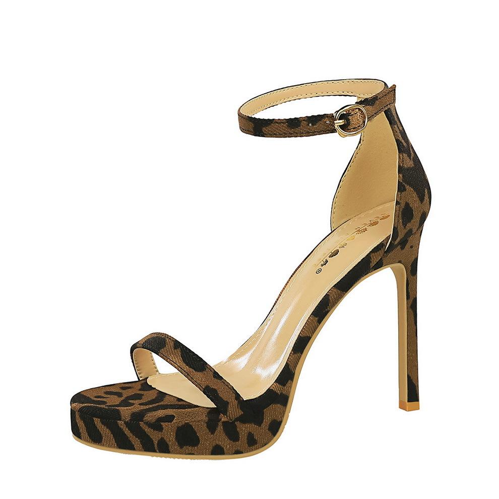 Style with Thin Leopard Print Super High Heels Sexy Nightclub Women's Shoes Waterproof Table Women's Sandals