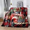 1pc Christmas Vintage Pickup Truck with Holly Wreath and Snowflakes Buffalo Plaid Holiday Home Decor, Couch Cover, Outdoor Blanket .W041
