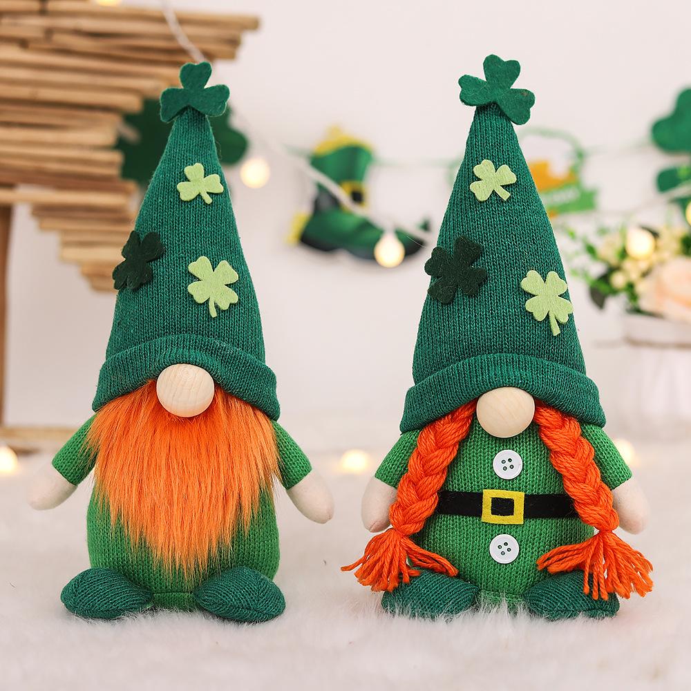 St. Patrick's Day Irish Guardian Saint Patrick Shamrock Knit Hat Couple Plush Dolls Party Decorations Home Desktop Decor