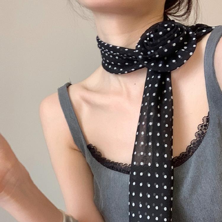 Fashionable Neck Scarf Lightweight Long Muffler with Elegant Round Dot and Rose Pattern Trendy Women's Accessory