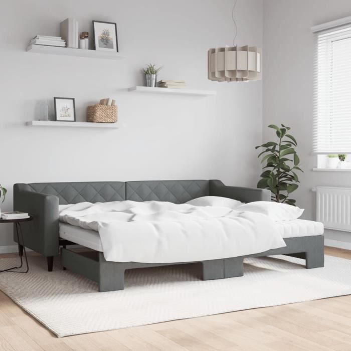 VidaXL Lit de jour avec gigogne et matelas gris foncé 90x200 cm tissu 3197445