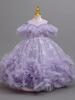 Girls' One-Shoulder Princess Dress with Mesh Puff Skirt – Formal Flower Girl Birthday Dance Costume