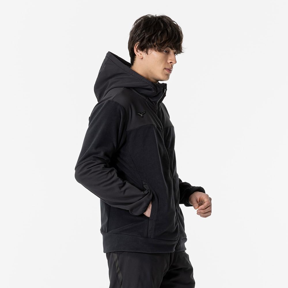 Mizuno Training Wear Hybrid Fleece Size M Jacket, Water-Repellent, Stretch, 32MCA558, Black,