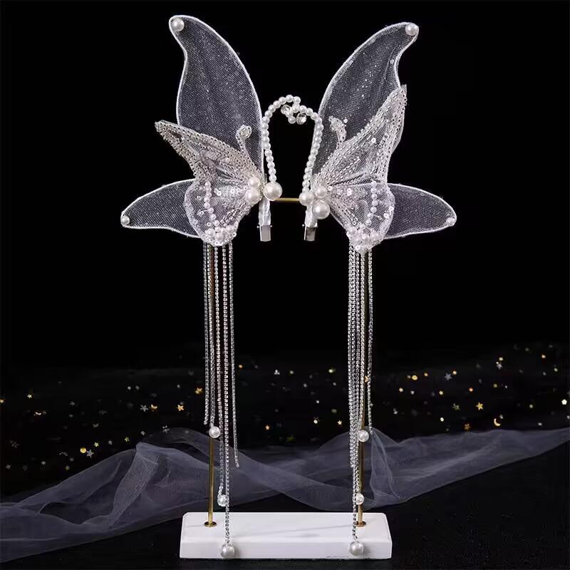 Hairpin little fairy wedding dress hair accessories pearl tassel butterfly elf headdress new