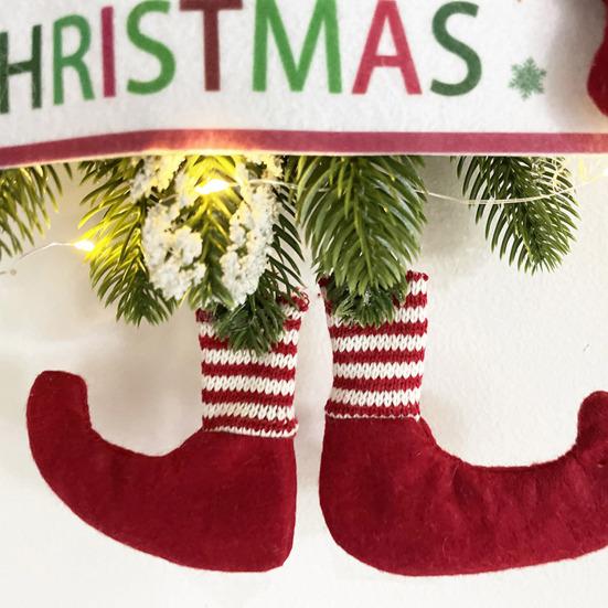 Yousheng Lighted Christmas Gnome Wreath Artificial Pine Spruce Wreath for Front Door Swedish Tomte Hanging Sign for Xmas Porch Indoor Outdoor Home