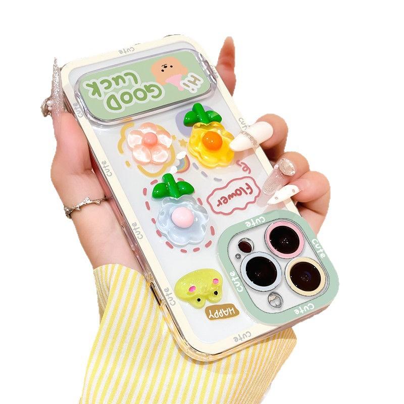 Frog Flower Is Suitable for Apple 16 Phone Cases with Mirror Brackets. The New Iphone15promax Protective Case Is Cute
