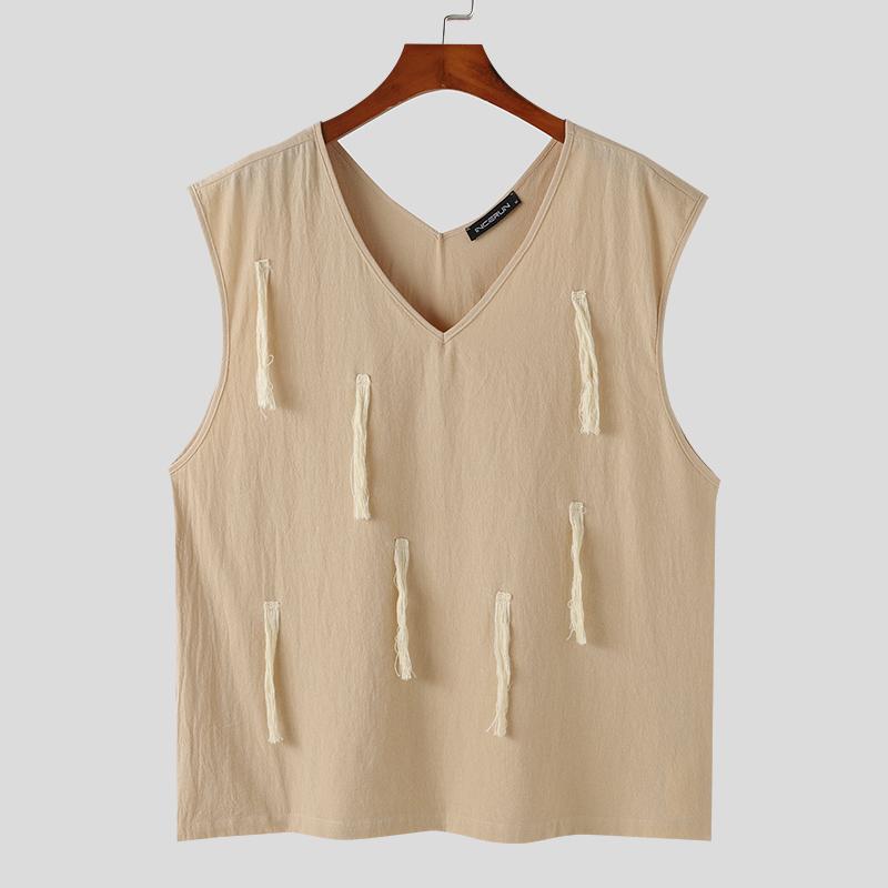 

INCERUN Летние мужские майки без рукавов с кисточками, повседневные свободные футболки M бежевый