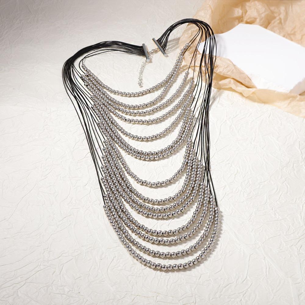 Boho Beaded Waterfall Necklace Layered Multilayer Imitation Pearl Necklace  Wedding Jewelry