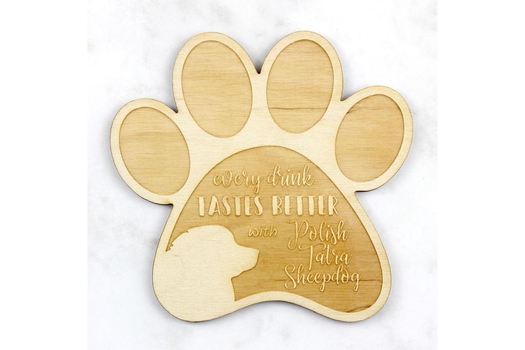 Tatra Shepherd Dog, Polish Tatra Sheepdog - Mug coaster, engraved coaster with dog, gift for dog lover by Art-Dog brand