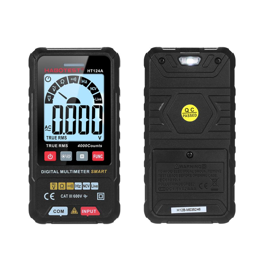 HABOTEST HT124B Smart Digital Multimeter 4000 Counts True   Auto Ranging Voltage Meter with Backlight LCD Screen 600V AC   Voltmeter Electric Test 