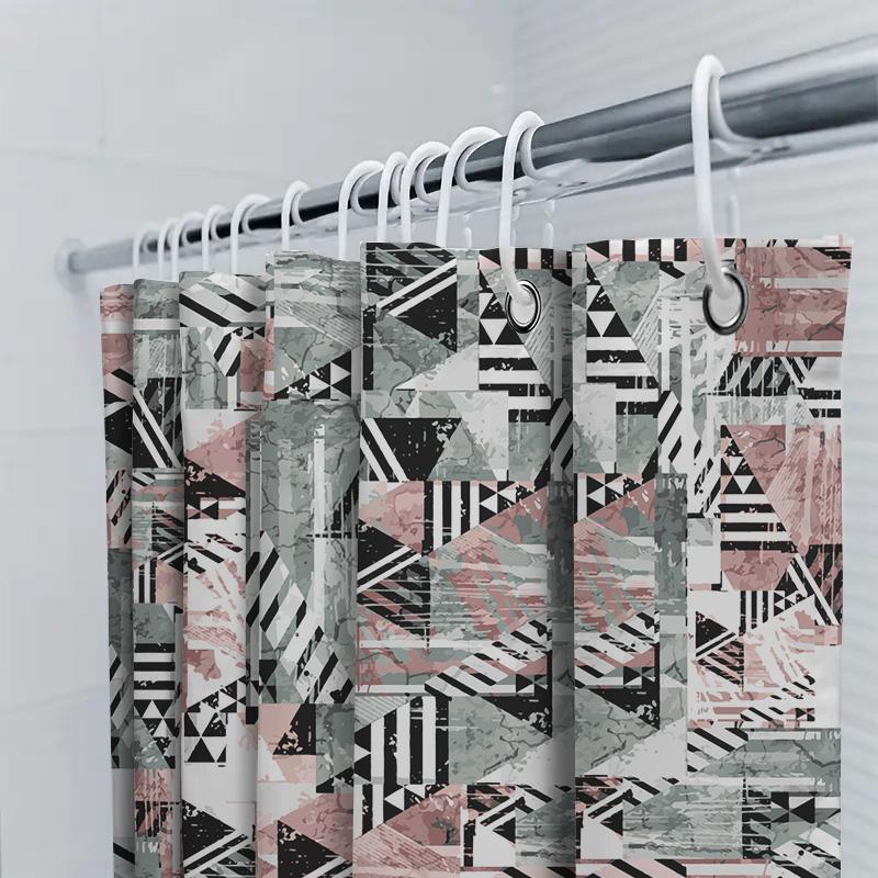 Geometric Pattern Shower Curtain Decorative Waterproof Bath Rug Liner For Home Bathroom Accessories In Pink Black