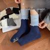 Women's Autumn Cotton Socks with Fabric Labels and Black Ear Edges, Dui Dui Socks, Anti-odor Boneless, Sweat-absorbing and Breathable Long Socks