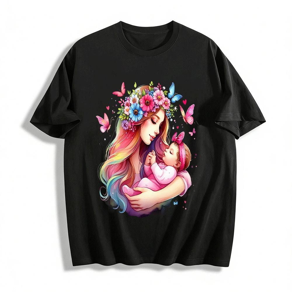 Floral Butterfly Mom And Baby Print Casual Parent-Child Top Pure cotton T-shirt XXS