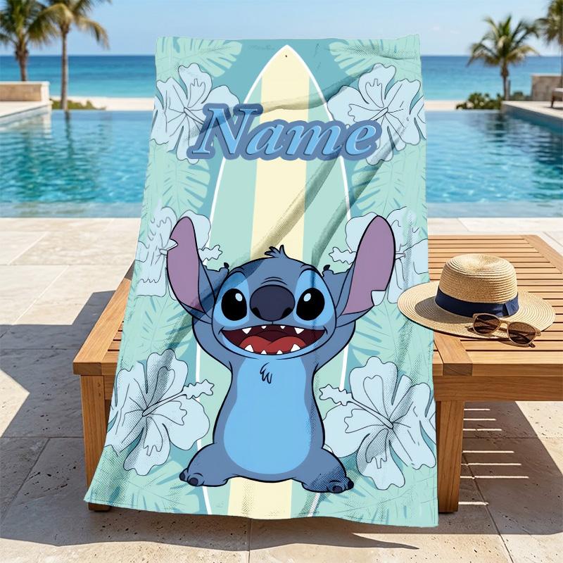 Custom Name Stitch Dreams Stylish Digital Printing Beach Towel Quick‑Drying Absorbent Blanket for Beach Pool Gym Travel