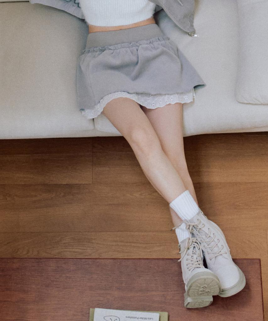 ZEROPLANET Chloe Velour Skirt Pants [Light Grey]