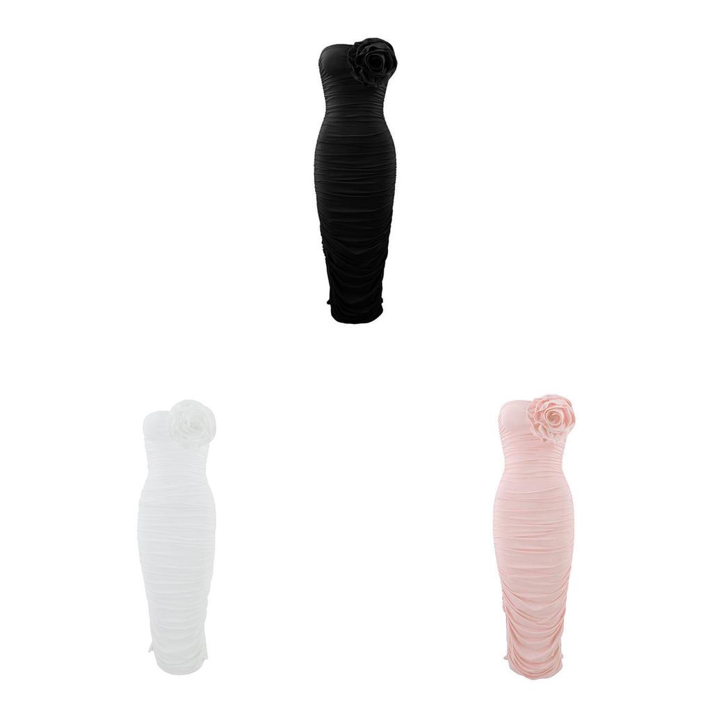 Summer Sexy Spaghetti Strap Bodycon Dress With 3d Floral Embellishments For Youths