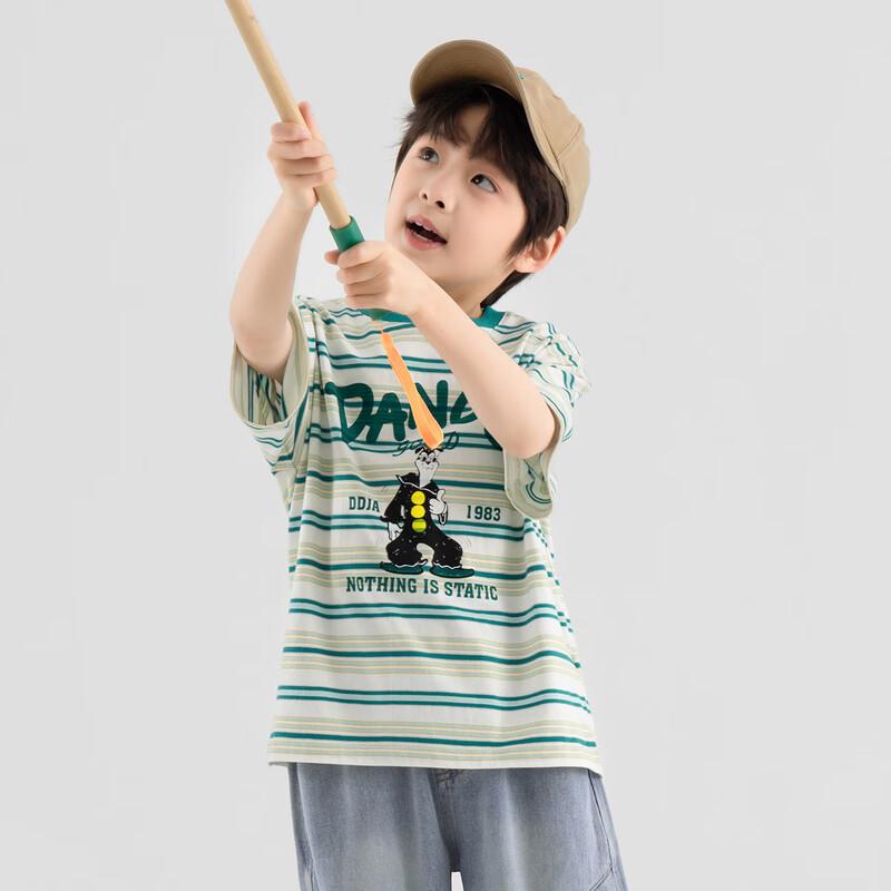 DODU+ Boys  Summer Striped T-Shirt with Puppy Print 120