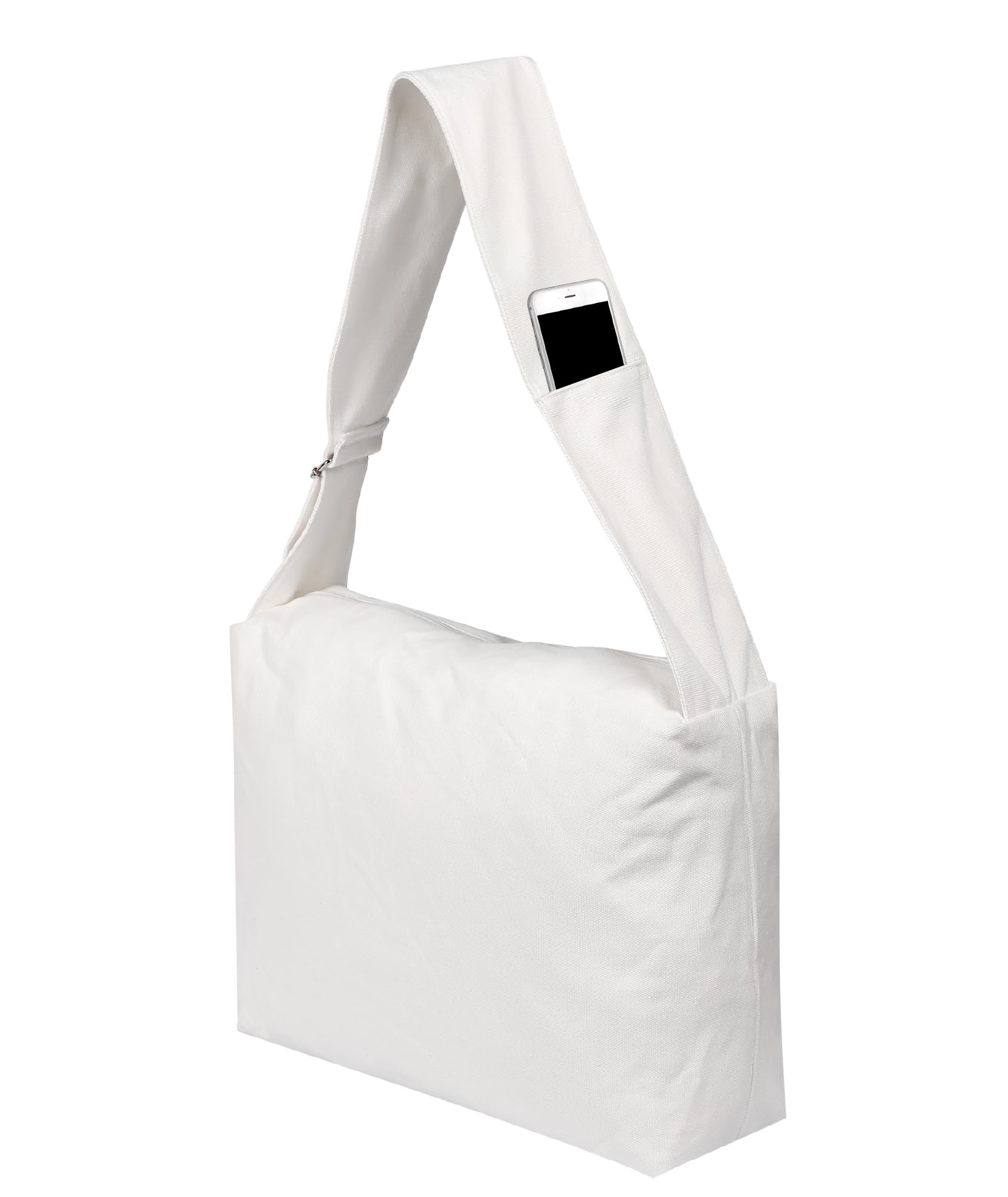 

Canvas Shoulder Bag Large Capacity Smartphone Pocket Wide Strap No Shoulder Tires Simple Stylish One Night Two Days Tote Bag Unisex Men Women [yan7s] білий