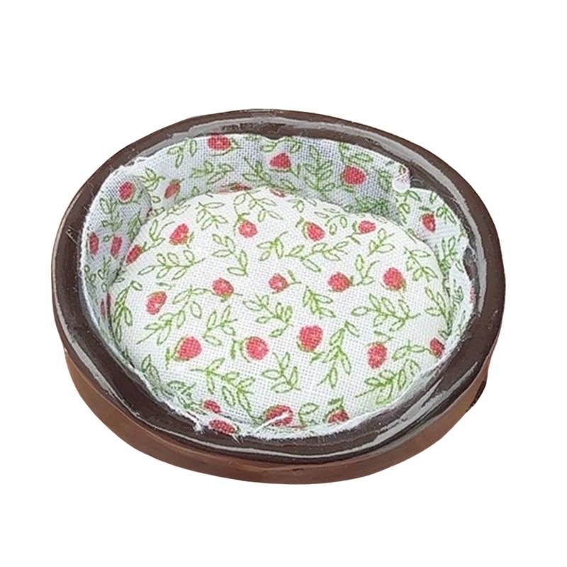 

Miniature Pet Bed Model Figure With Flower Print Cushion Resin Pet Furniture for Doll House Scene Setting Scene Display 1