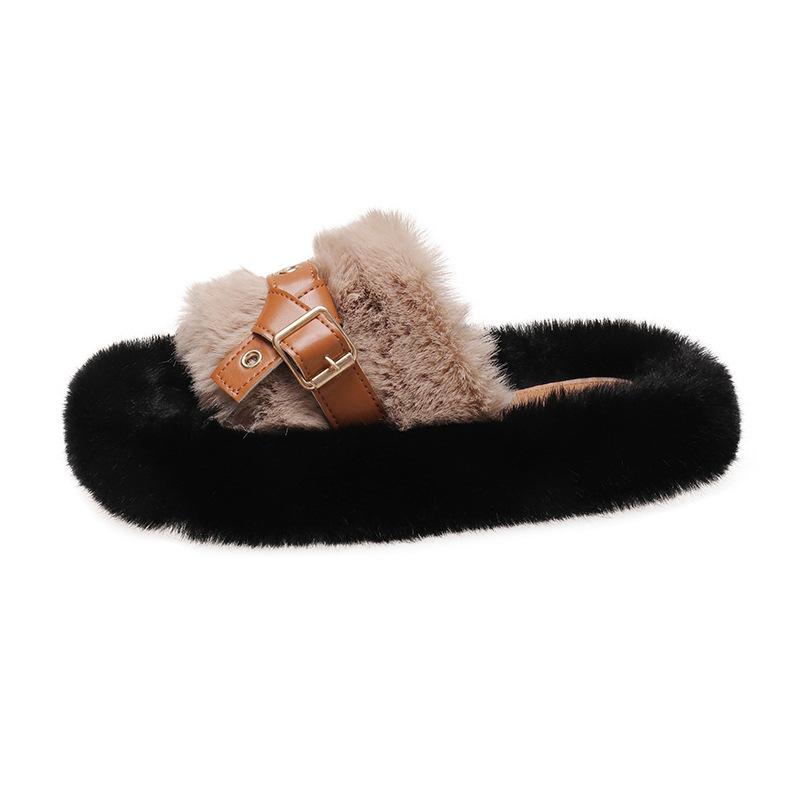 

Thick-bottomed fluffy slippers women s wear 2025 new autumn and winter flat-bottomed fluffy Internet celebrity fashion home cotton slippers 40