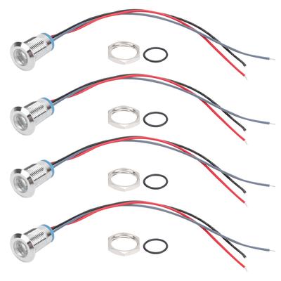 4 Sets Vorverdrahtete Runde LEDs Wasserdicht Metall 2-Farben-Anzeige Gemeinsame Kathode 12mm 1224V(Rot und Blau )