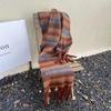 Korean Style Imitation Cashmere Plaid Scarf - Women's Warm, Thick, and Versatile Neck Warmer for Fall and Winter.