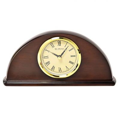 Wm. Widdop Dark Walnut Finish Half Moon Shape Mantel Clock