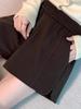 Women's Black High-Waist Woolen A-Line Wide-Leg Shorts - Autumn/Winter Casual Wear
