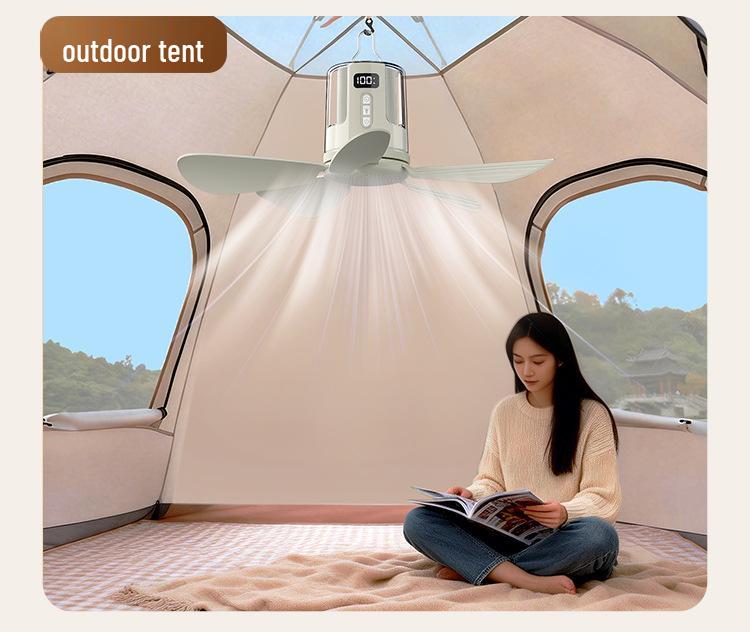 Wiederaufladbarer leiser Deckenventilator mit USB-Nachtlicht für Schlafsäle und Outdoor-Camping