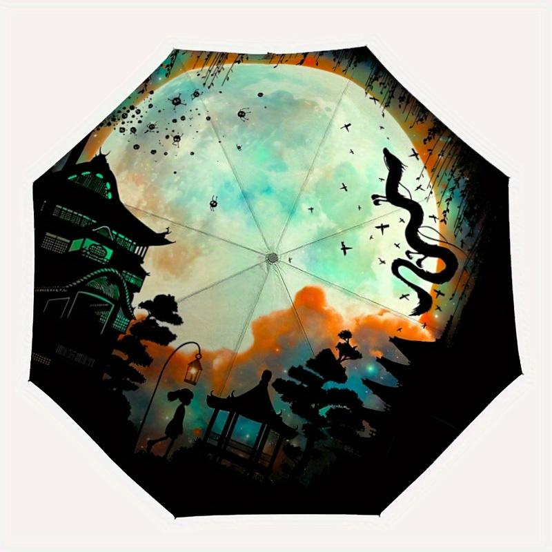 

1pc Moonlit Garden Compact Travel Umbrella, Automatic Folding Lightweight Windproof 8-Bone Reinforced Design, Portable for Backpack Durable