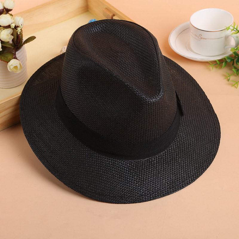 Summer Straw Paper Jazz Hat With Bow Band Fashion Beach Panama Cap Solid Women Men UV Protection Sun Hats