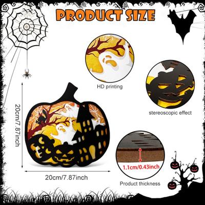 Halloween Pumpkin Wooden Ornament, American Holiday Party 3D Hollow Decoration Atmosphere Ornament