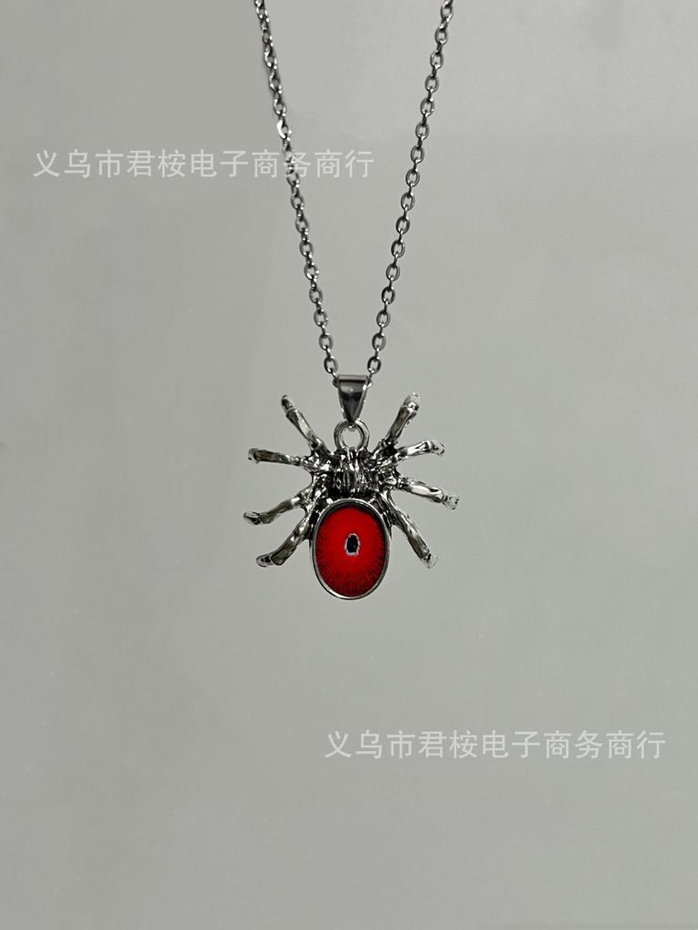 Personality Gothic Spider Colorful Glass Eyeball Pendant Necklace for Women Hallowmas Hip-hop Punk Jewelry Accessories Gifts