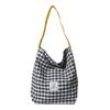 Canvas Bag Women's New Style Casual Contrast Color Plaid One Shoulder Cloth Bag College Student Literary Commuter Tote Bag