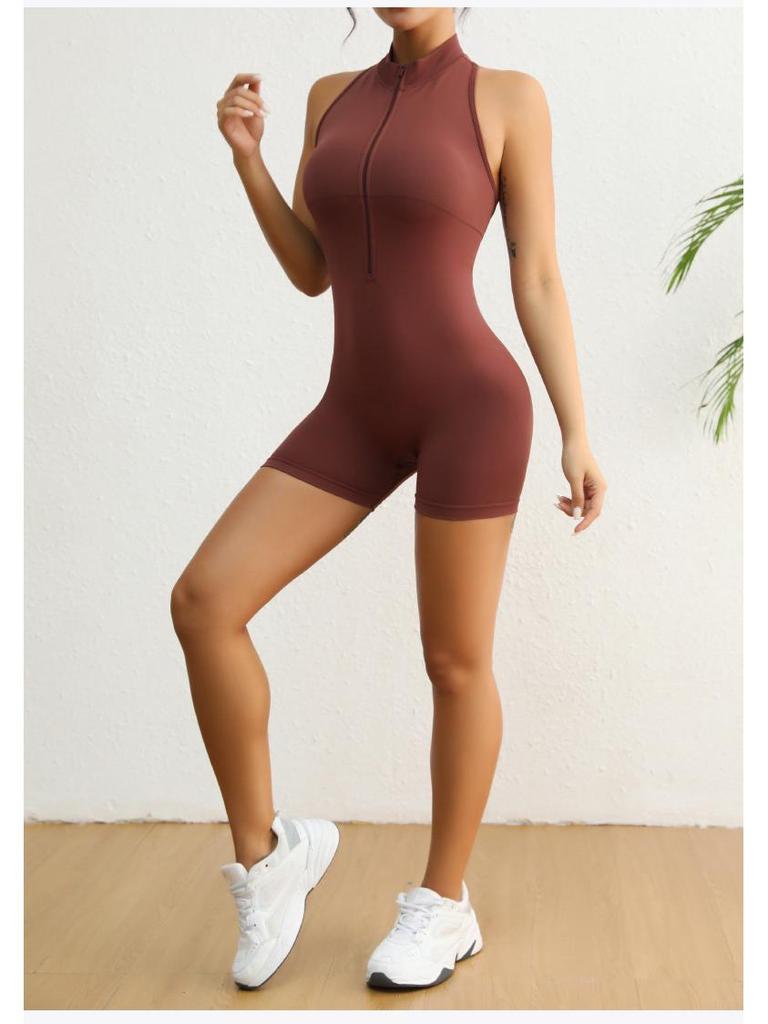 Y2K Zipper Back V-Peach Hip Sports Yoga Jumpsuit
