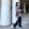 Retro Zebra Print Shirt for Women Baggy Blouse Streetwear Korean Style Black Long Sleeve Tops for Girl