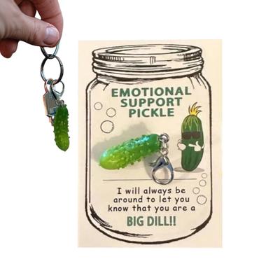 1/2/3 Sets Emotional Support Pickle Keychain Pickle Design Pendant with Pocket Hugs Card Fine Craftsmanship Metal Resin Keyring Positive Gift