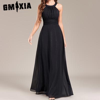 Neckholder Neckholder Plissee Taille Partykleid Rückenreißverschluss Schwarz Ein komplett gefüttertes Abendkleid