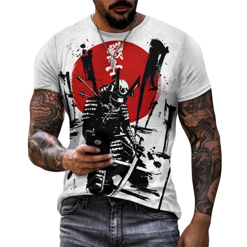 Japanese Samurai Ink Wash Graphic T Shirt for Men Clothing Harajuku Fashion 3D Printed T-shirt Women Clothes Vintage Streetwear