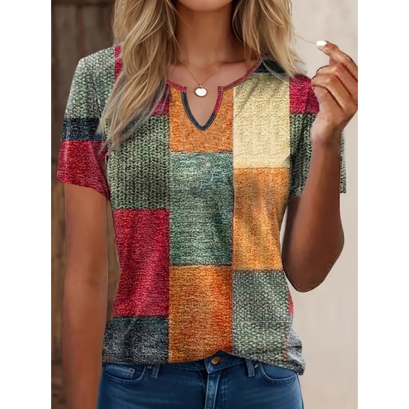 Women s V-neck short sleeved T-shirt with floral pattern top XXL