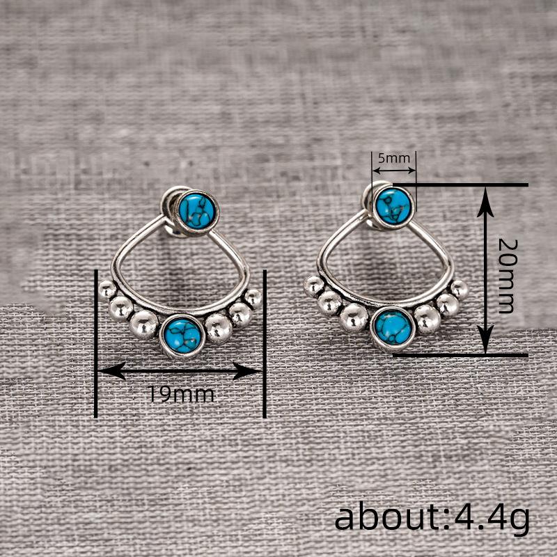 New Trendy High-End Fashion Design Retro Accessories European And American Turquoise Triangular Geometric Earrings