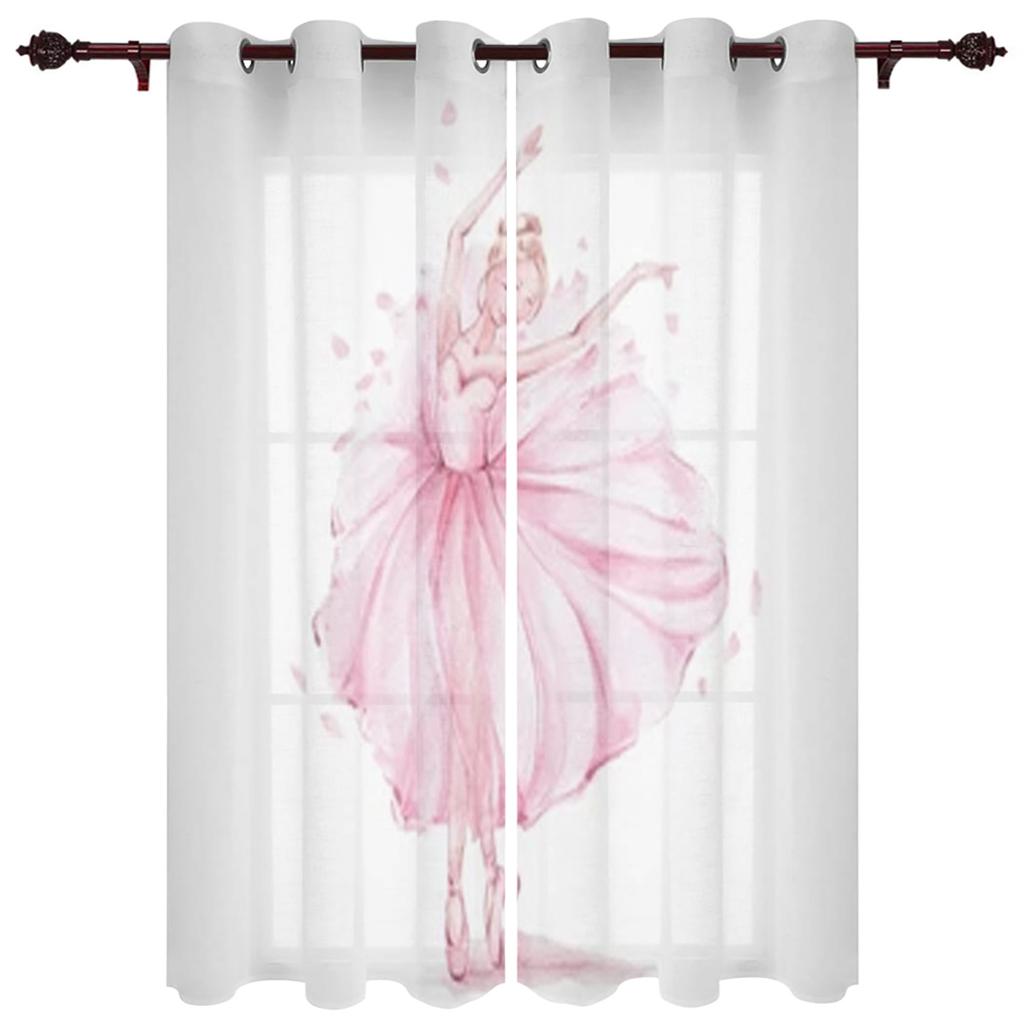 Cute Girl with Ballerina Window Curtain for Kids Room Home Blinds Curtains for LivingRoom Bedroom Drapes