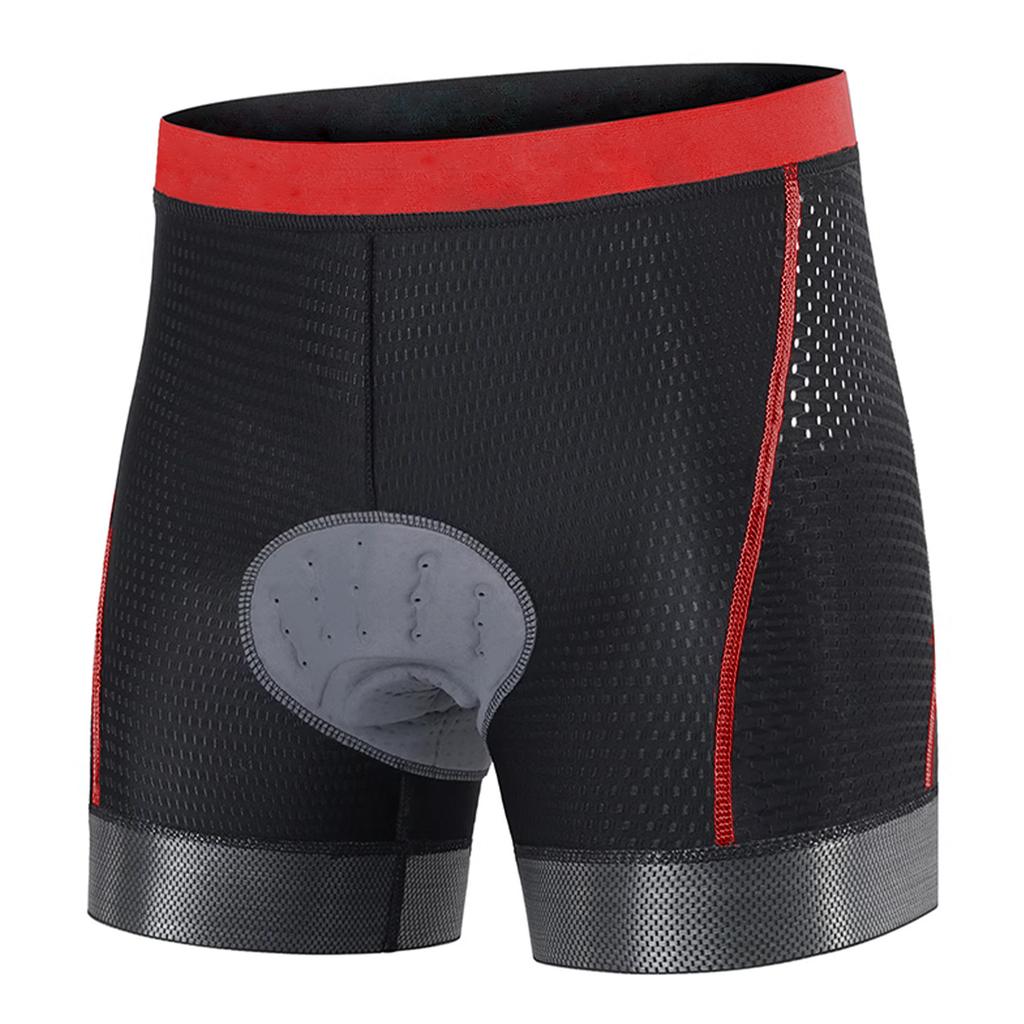 Gepolsterte Fahrradshorts für Herren Hohe Elastizität Schnelltrocknend Atmungsaktiv Silikonpolster Radhosen Schwarz mit Roter Linie Asien