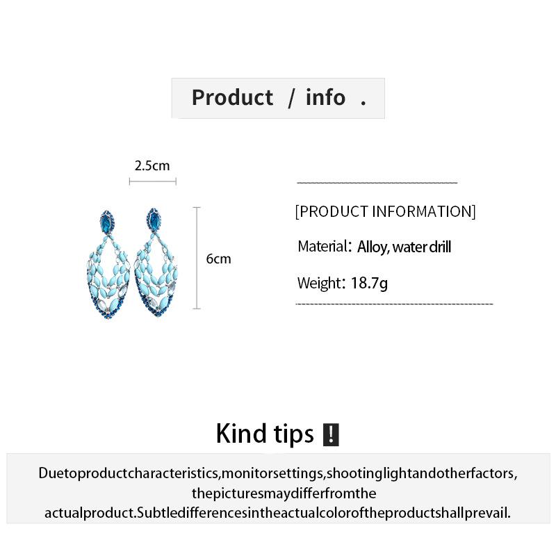 High-End European & American Silver Needle Diamond Water Drop Pendant Earrings