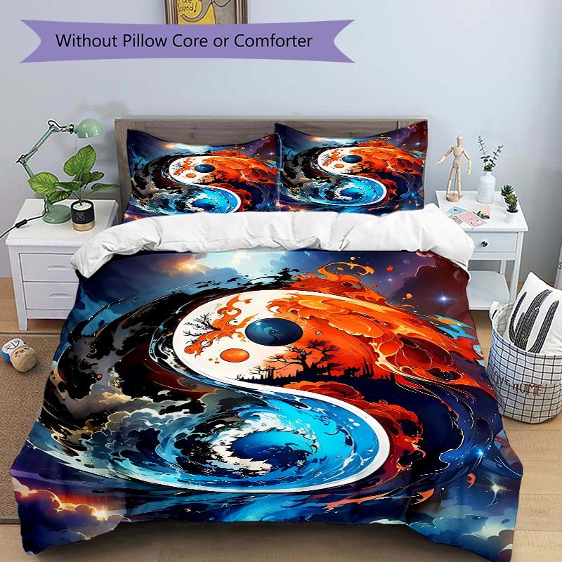 3PCs Yin Yang Symbol Design Cover Set, Breathable Fabric, Machine Washable (1 Duvet Cover + 2 Pillowcases) (Without Quilt) yy250911125