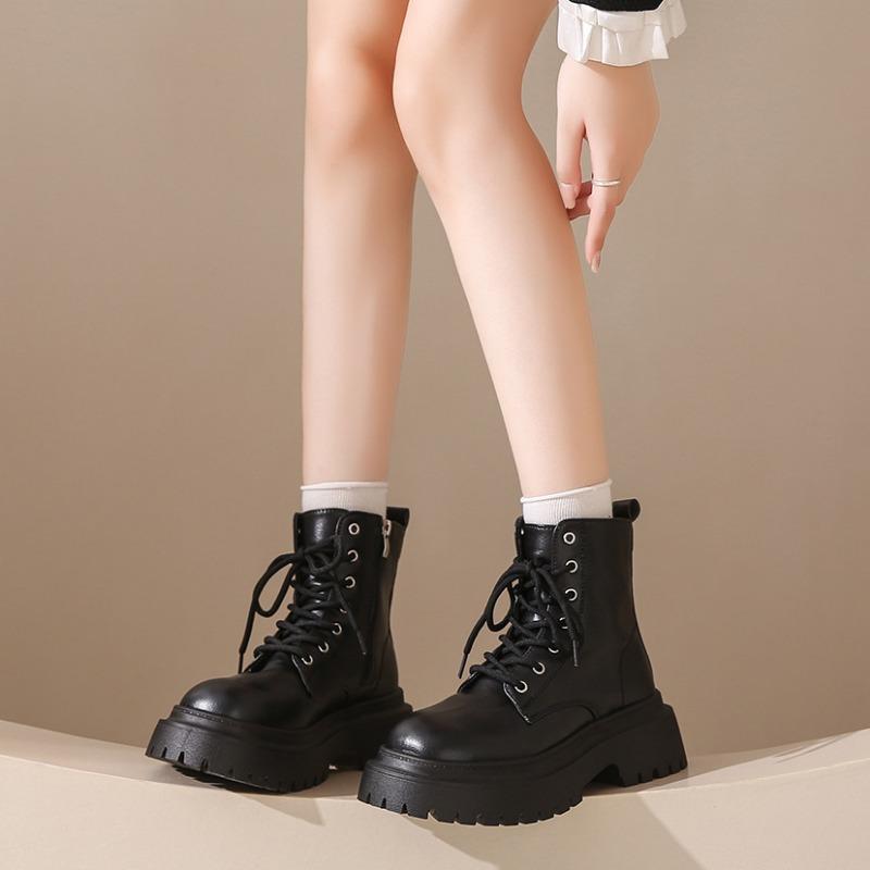 Mode Mode Leder Plateau Stiefel für Damen Herbst Winter Leder Weichsohlige Damenschuhe Designer Leichte Motorradstiefel Damen