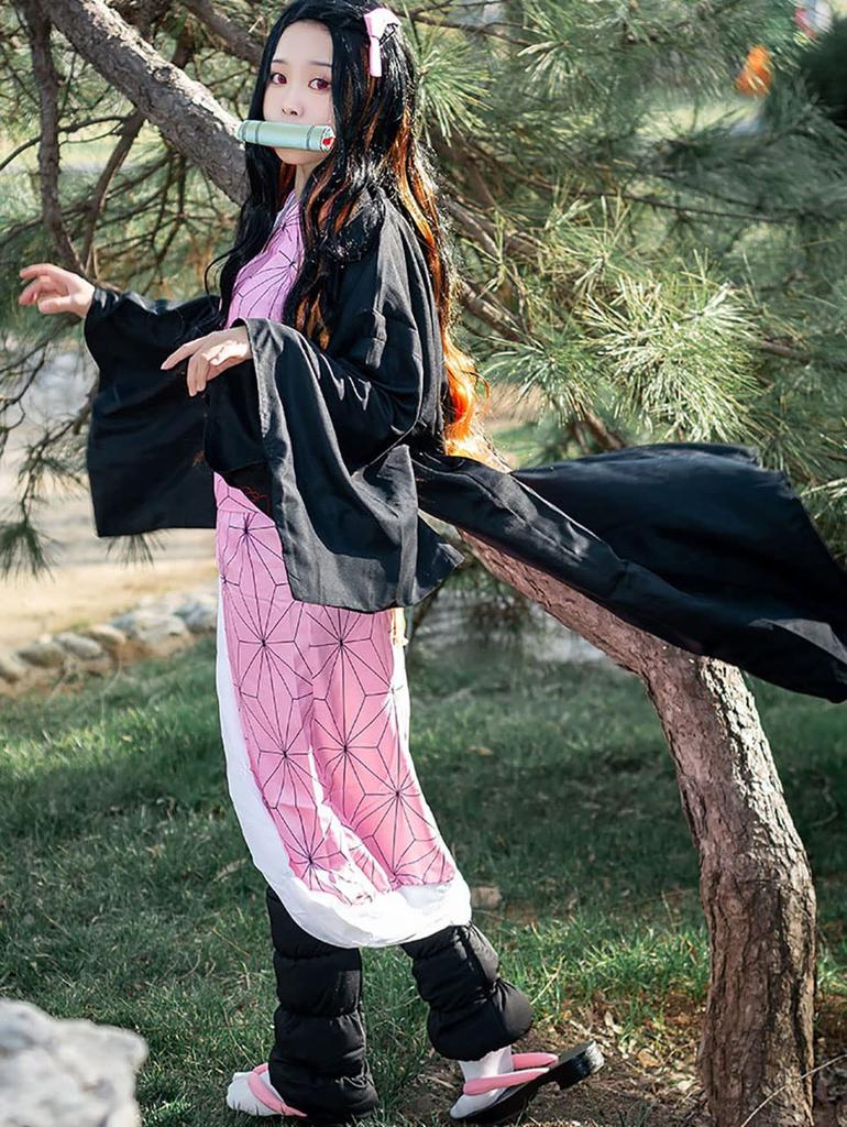 Milky Time Nezuko Cosplay Costume (Includes Wig), Adult, Kamado, Nezuko, Halloween, 8-Piece Set