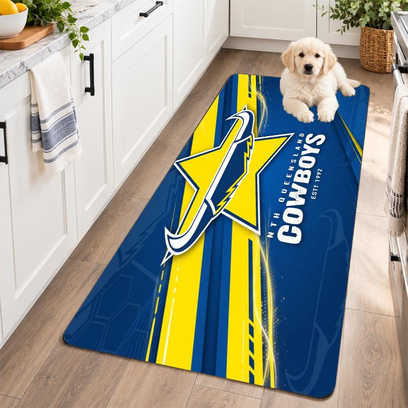 Flannel Kitchen Mat North Queensland Cowboys Soft Area Rug Non Slip Floor Carpet Home Decoration