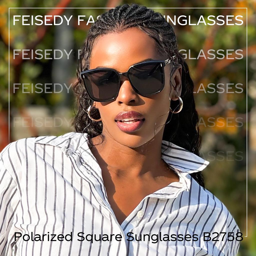 FEISEDY Polarized Sunglasses for Women and Stylish Large Square Sunglasses with UV Protection Large Perfect for and B2758 Men, Lenses, Sizes, Driving,